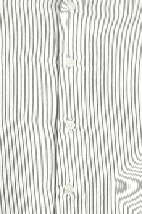 Koyu Lacivert Uzun Kol Slim Fit Dar Kesim Pamuk Çizgili Klasik Gömlek