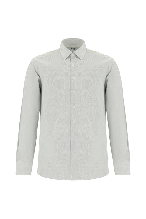 Koyu Lacivert Uzun Kol Slim Fit Dar Kesim Pamuk Çizgili Klasik Gömlek