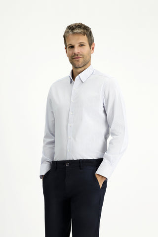  Mavi Uzun Kol Slim Fit Dar Kesim Pamuk Çizgili Klasik Gömlek