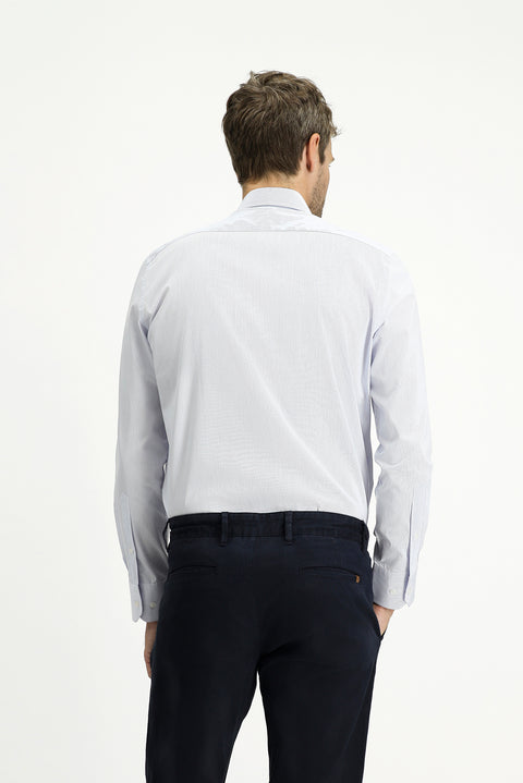 Mavi Uzun Kol Slim Fit Dar Kesim Pamuk Çizgili Klasik Gömlek