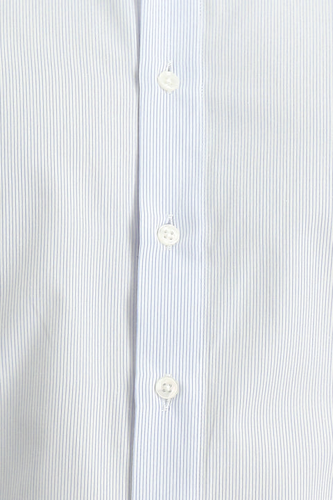 Mavi Uzun Kol Slim Fit Dar Kesim Pamuk Çizgili Klasik Gömlek