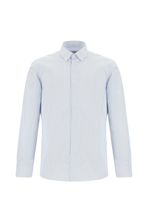 Mavi Uzun Kol Slim Fit Dar Kesim Pamuk Çizgili Klasik Gömlek