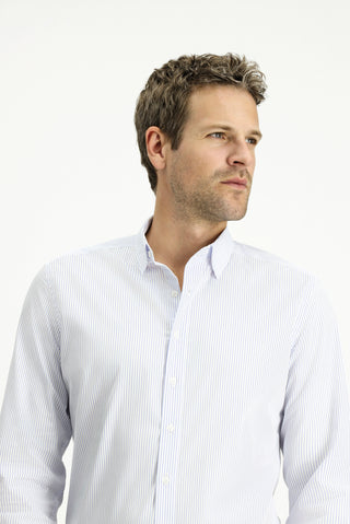  Mavi Uzun Kol Slim Fit Dar Kesim Klasik Çizgili Pamuk Gömlek