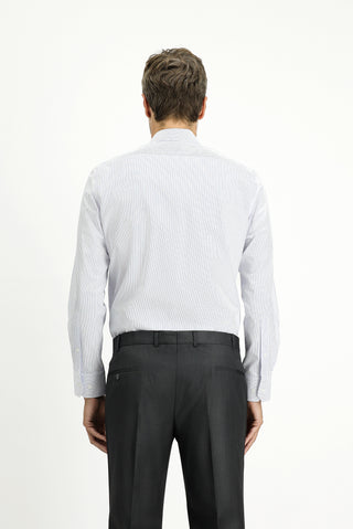  Mavi Uzun Kol Slim Fit Dar Kesim Klasik Çizgili Pamuk Gömlek