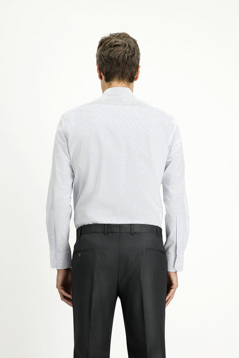 Mavi Uzun Kol Slim Fit Dar Kesim Klasik Çizgili Pamuk Gömlek