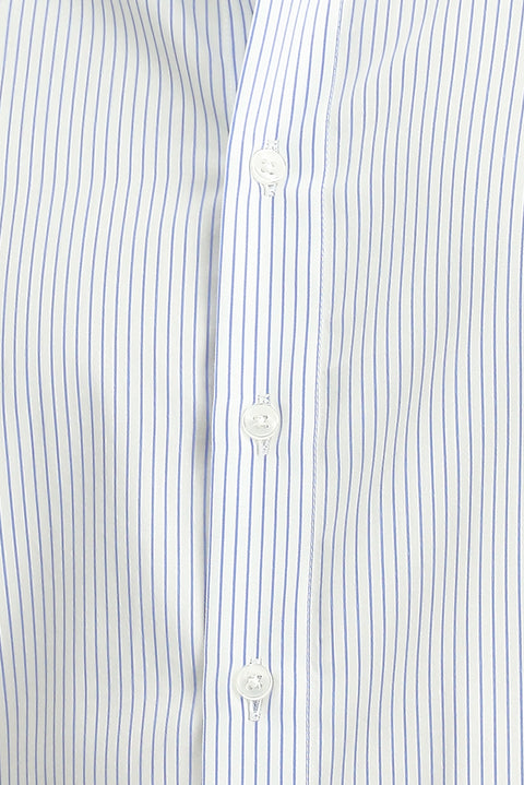 Mavi Uzun Kol Slim Fit Dar Kesim Klasik Çizgili Pamuk Gömlek