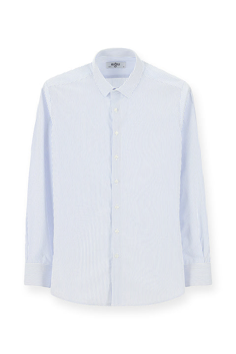 Mavi Uzun Kol Slim Fit Dar Kesim Klasik Çizgili Pamuk Gömlek