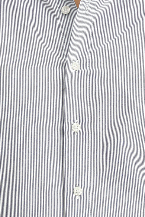 Koyu Lacivert Uzun Kol Slim Fit Dar Kesim Klasik Çizgili Pamuk Gömlek