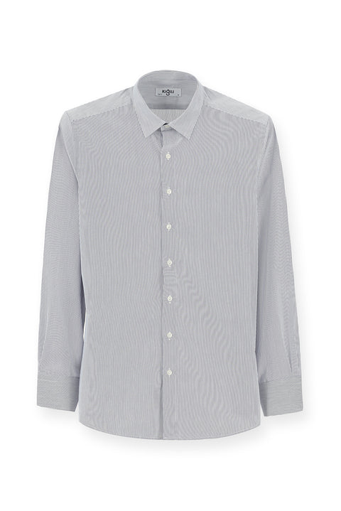 Koyu Lacivert Uzun Kol Slim Fit Dar Kesim Klasik Çizgili Pamuk Gömlek