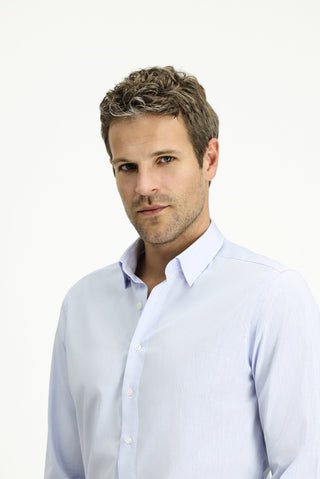  Mavi Uzun Kol Slim Fit Dar Kesim Klasik Çizgili Pamuk Gömlek