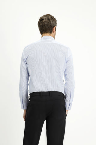  Mavi Uzun Kol Slim Fit Dar Kesim Klasik Çizgili Pamuk Gömlek