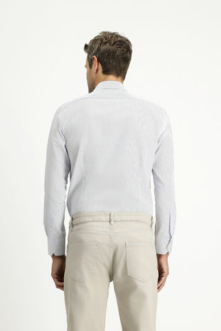  Beyaz Uzun Kol Slim Fit Dar Kesim Çizgili Pamuklu Klasik Non Iron Gömlek