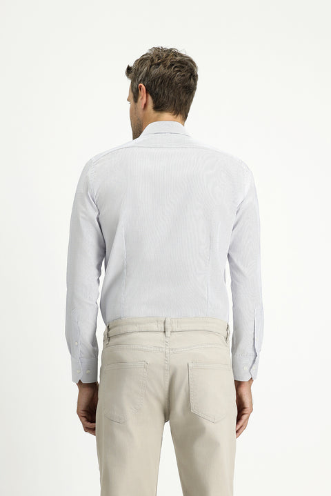 Beyaz Uzun Kol Slim Fit Dar Kesim Çizgili Pamuklu Klasik Non Iron Gömlek
