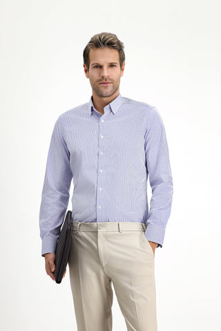  Orta Lacivert Uzun Kol Slim Fit Dar Kesim Klasik Ekose Pamuk Gömlek