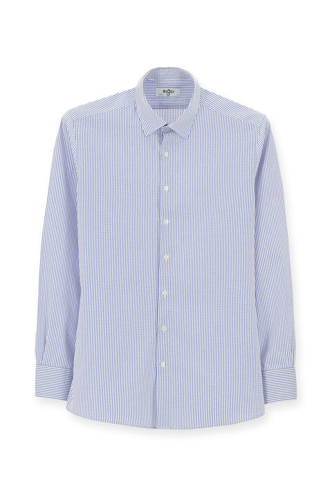 Orta Lacivert Uzun Kol Slim Fit Dar Kesim Klasik Ekose Pamuk Gömlek