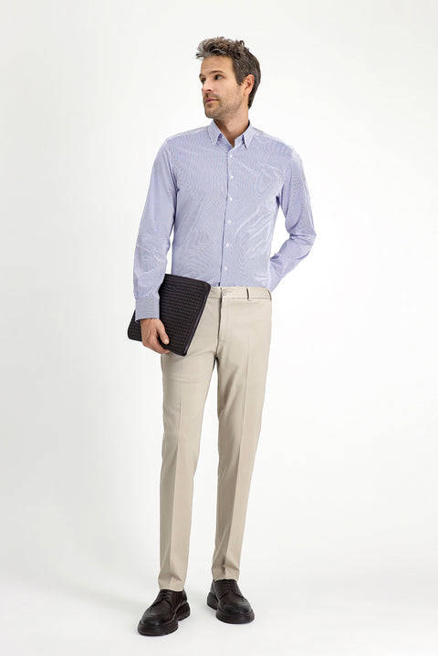 Orta Lacivert Uzun Kol Slim Fit Dar Kesim Klasik Ekose Pamuk Gömlek