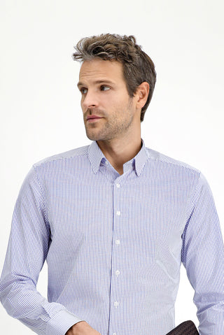  Orta Lacivert Uzun Kol Slim Fit Dar Kesim Klasik Ekose Pamuk Gömlek