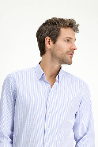  Mavi Uzun Kol Slim Fit Dar Kesim Klasik Ekose Pamuk Gömlek