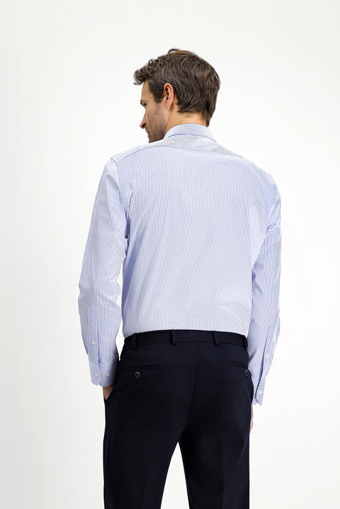 Mavi Uzun Kol Slim Fit Dar Kesim Klasik Ekose Pamuk Gömlek