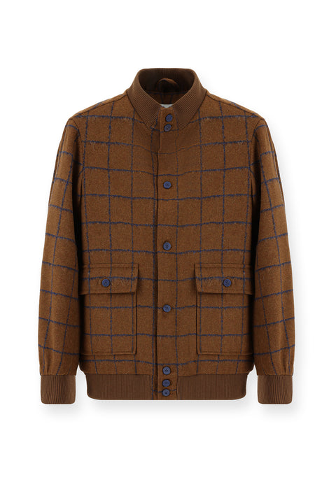 Taba Slim Fit Dar Kesim Kareli Yünlü Bomber Ceket Mont