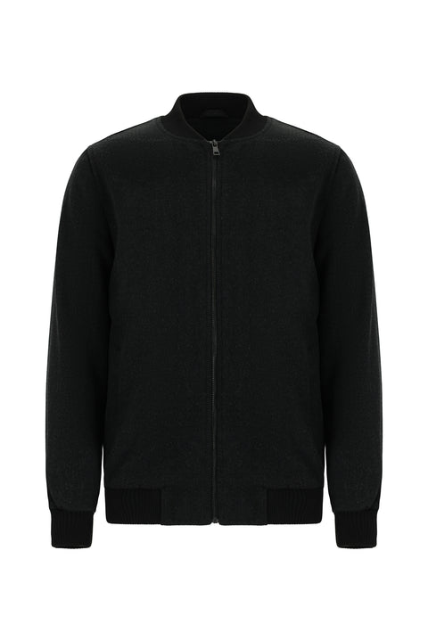 Black Sport Wool Bomber Jacket