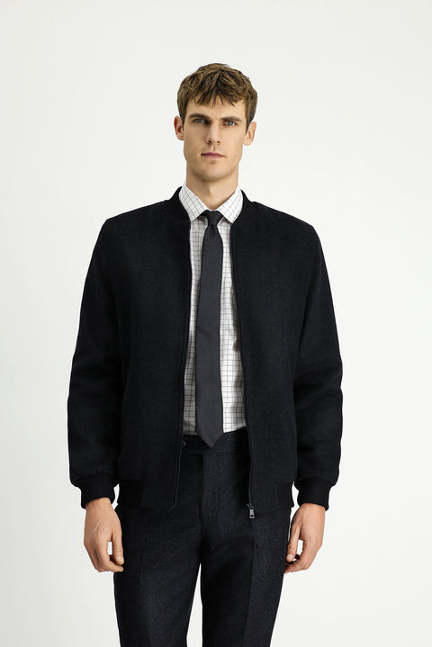 Siyah Spor Yünlü Bomber Ceket Mont