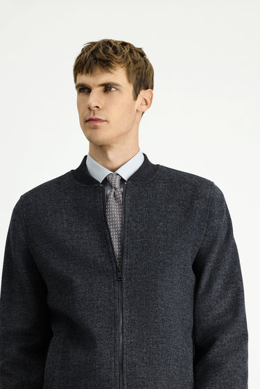  Koyu Antrasit Mevsimlik Spor Yünlü Bomber Ceket Mont