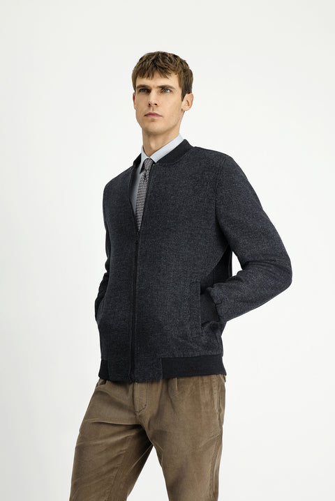 Koyu Antrasit Spor Yünlü Bomber Ceket Mont