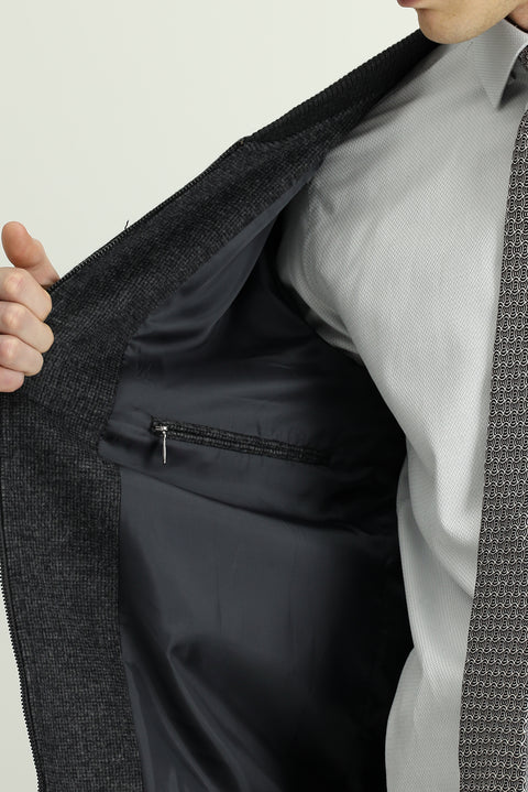 Koyu Antrasit Spor Yünlü Bomber Ceket Mont