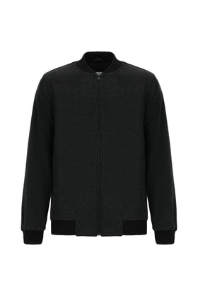 Siyah Spor Yünlü Bomber Ceket Mont