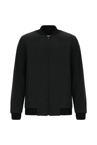  Siyah Spor Yünlü Bomber Ceket Mont