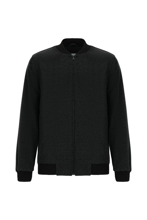 Siyah Spor Yünlü Bomber Ceket Mont