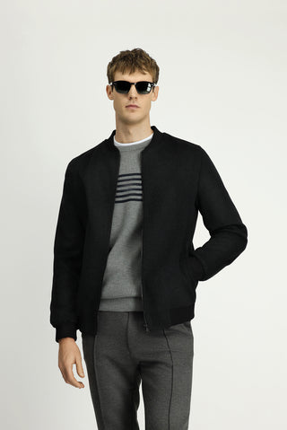  Koyu Antrasit Spor Yünlü Bomber Ceket Mont