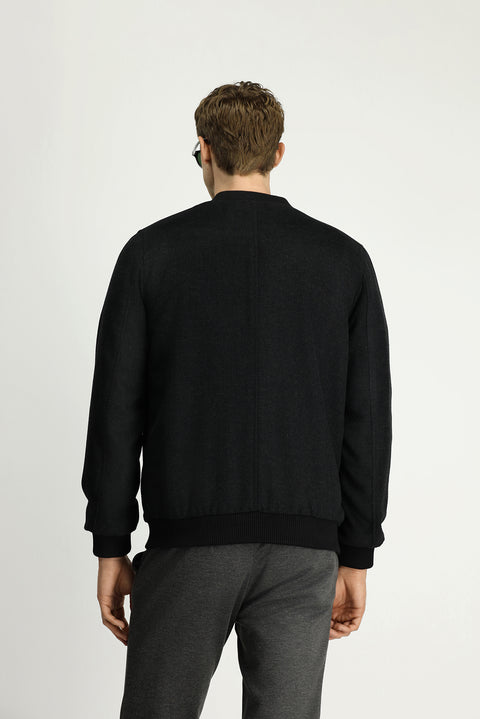 Koyu Antrasit Spor Yünlü Bomber Ceket Mont