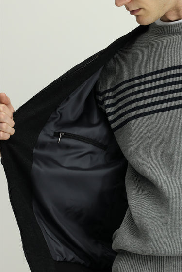 Koyu Antrasit Spor Yünlü Bomber Ceket Mont