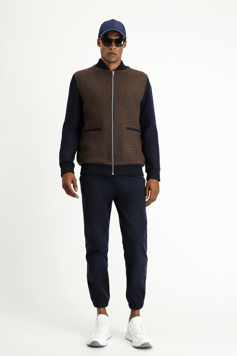 Koyu Lacivert Slim Fit Dar Kesim Kazayağı Spor Yünlü Bomber Ceket Mont