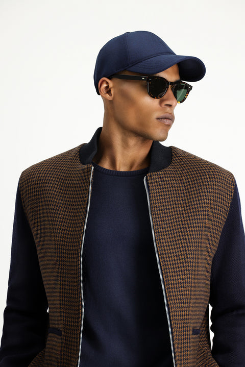 Koyu Lacivert Slim Fit Dar Kesim Kazayağı Spor Yünlü Bomber Ceket Mont