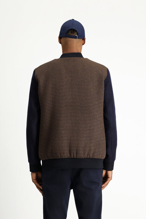 Koyu Lacivert Slim Fit Dar Kesim Kazayağı Spor Yünlü Bomber Ceket Mont