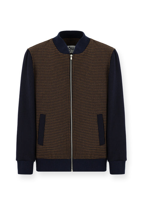 Koyu Lacivert Slim Fit Dar Kesim Kazayağı Spor Yünlü Bomber Ceket Mont