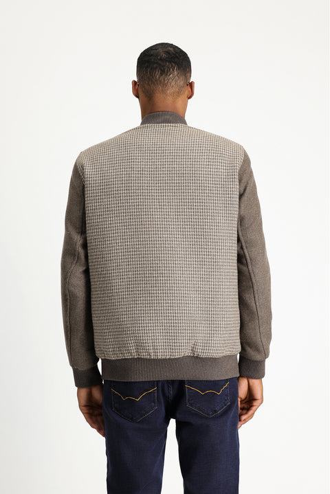 Koyu Vizon Slim Fit Dar Kesim Kazayağı Spor Yünlü Bomber Ceket Mont