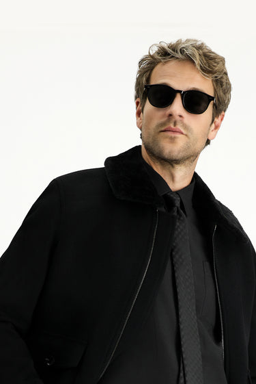 Siyah Kürk Yaka Yünlü Bomber Ceket Mont