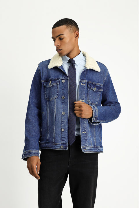 Koyu Lacivert Spor Pamuk Denim Ceket Mont