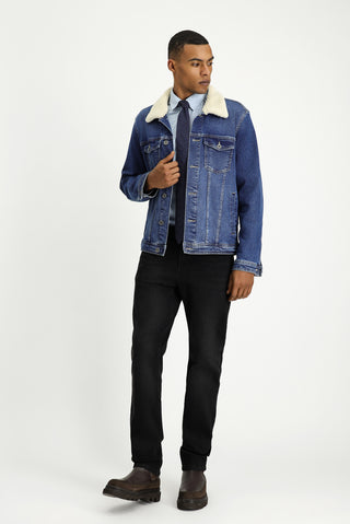  Koyu Lacivert Spor Pamuk Denim Ceket Mont