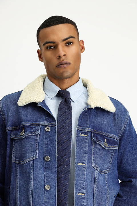 Koyu Lacivert Spor Pamuk Denim Ceket Mont