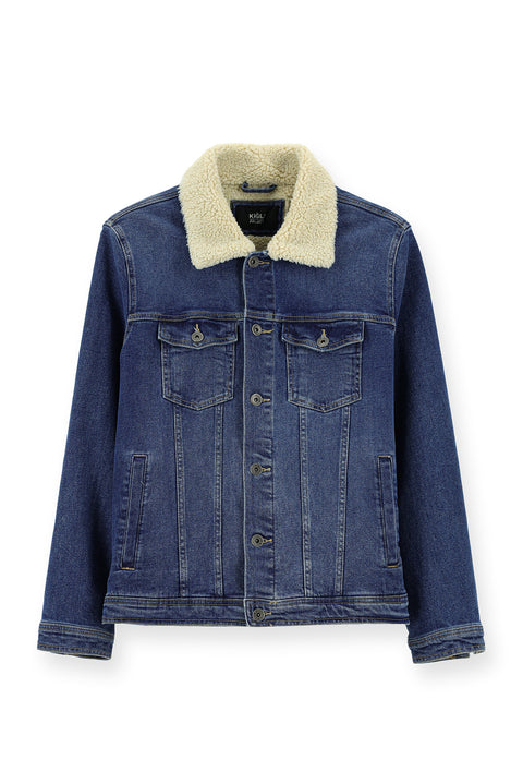 Koyu Lacivert Spor Pamuk Denim Ceket Mont