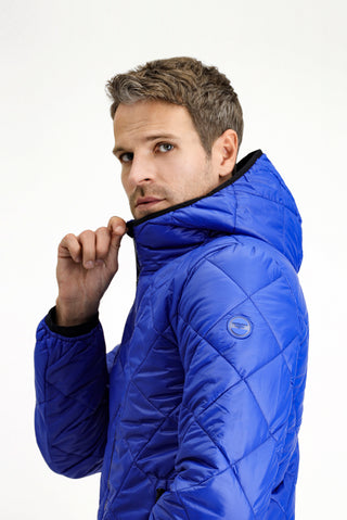  Saks Mavi Kapüşonlu Kapitone Spor Mont