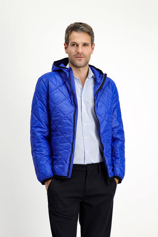  Saks Mavi Kapüşonlu Kapitone Spor Mont