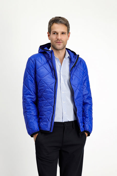 Saks Mavi Kapüşonlu Kapitone Spor Mont