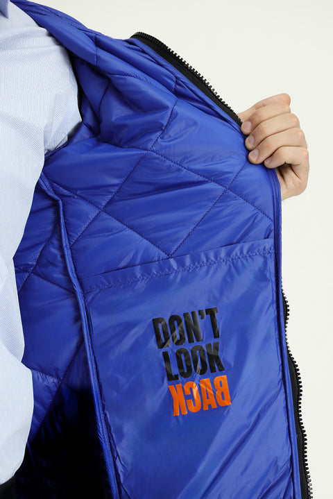 Saks Mavi Kapüşonlu Kapitone Spor Mont