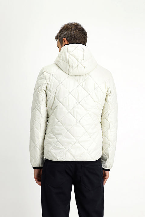 Kırık Beyaz Kapüşonlu Kapitone Spor Mont